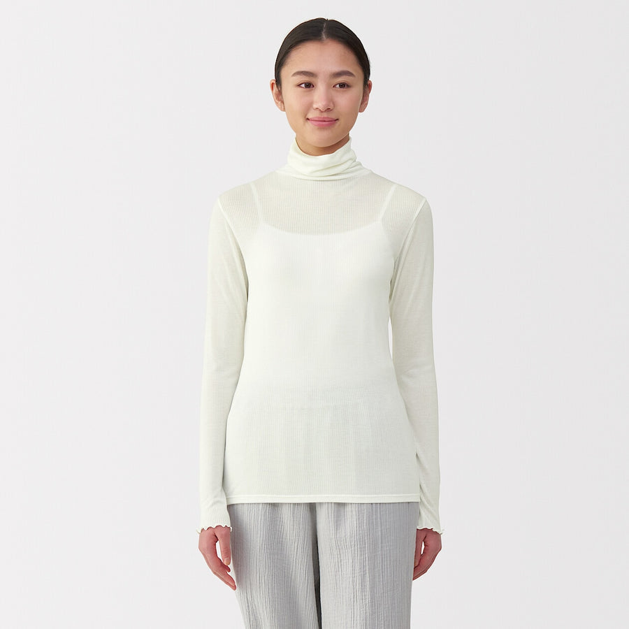 W's Silk blended sheer turtle neck T-shirtOff WhiteXS