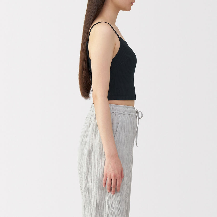 W's Cotton stretch ribbed cropped bra camisole Black
