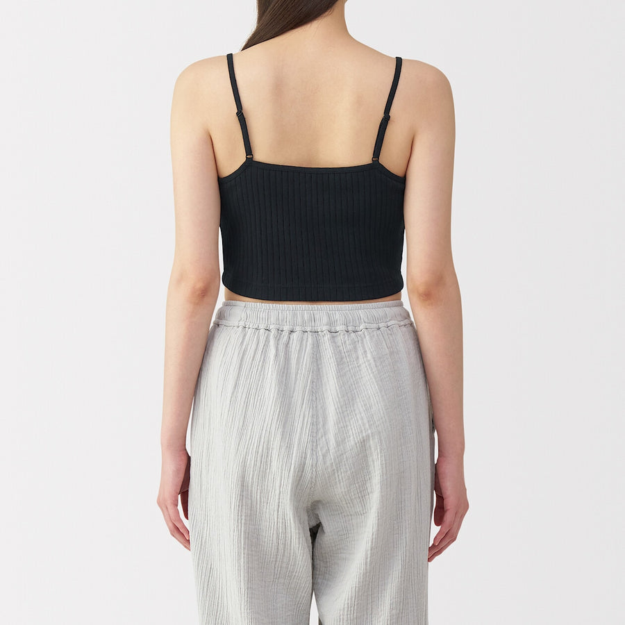 W's Cotton stretch ribbed cropped bra camisole Black