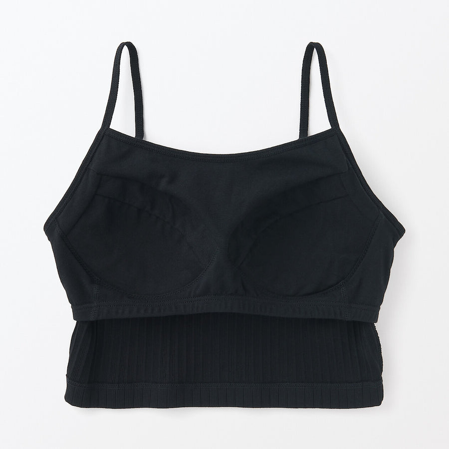 W's Cotton stretch ribbed cropped bra camisole Black