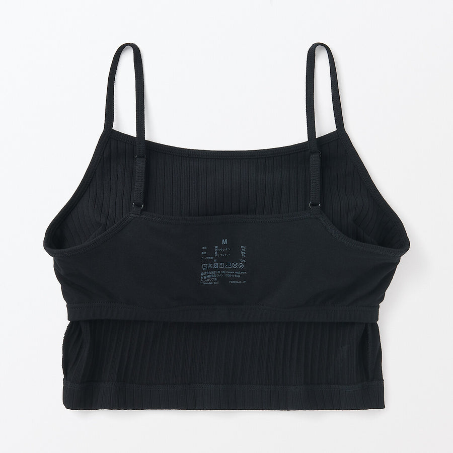 W's Cotton stretch ribbed cropped bra camisole Black