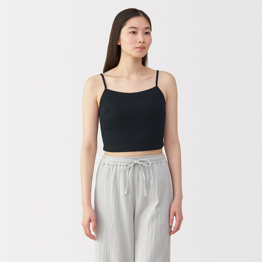W's Cotton stretch ribbed cropped bra camisole Black