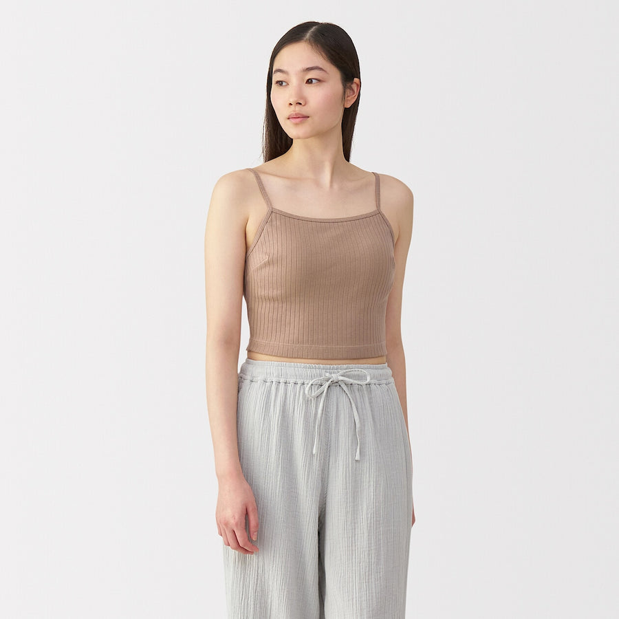 W's Cotton stretch ribbed cropped bra camisole Black