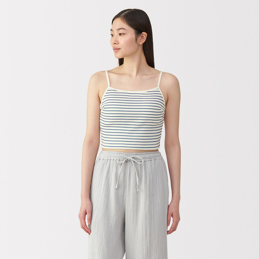 W's Cotton stretch ribbed cropped bra camisole Black