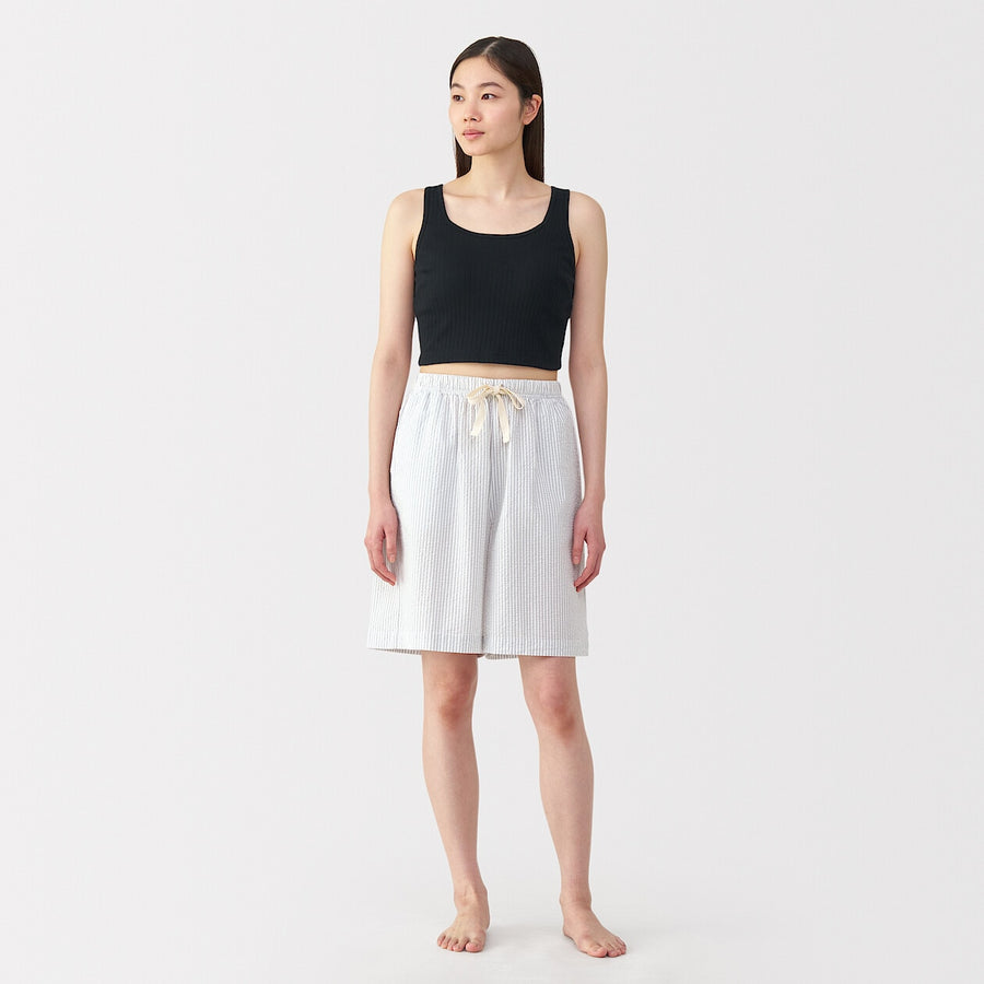 W's Cotton stretch ribbed cropped bra tanktop Black