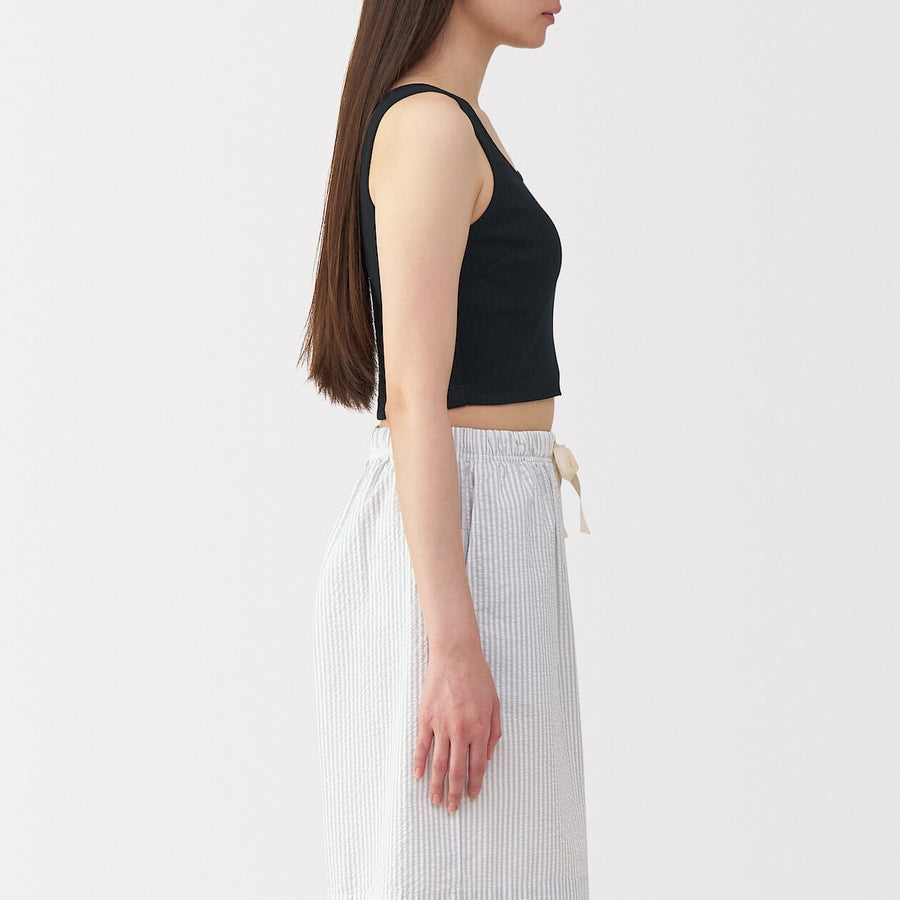 W's Cotton stretch ribbed cropped bra tanktop Black