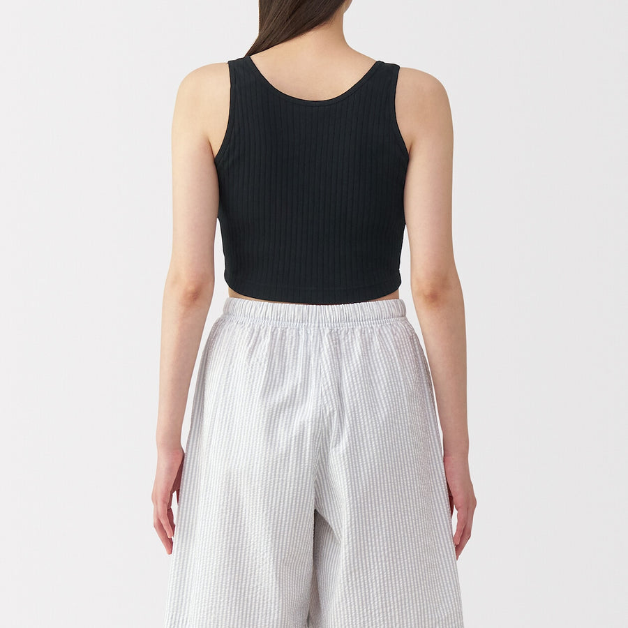 W's Cotton stretch ribbed cropped bra tanktop Black