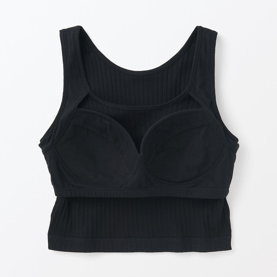W's Cotton stretch ribbed cropped bra tanktop Black