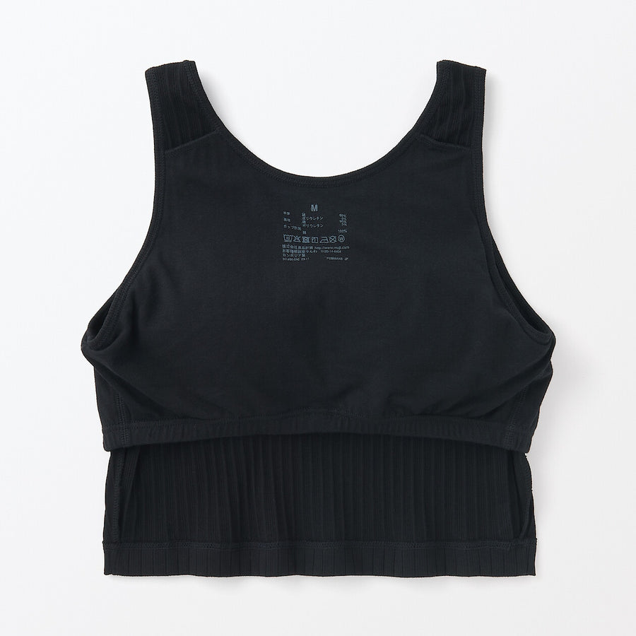 W's Cotton stretch ribbed cropped bra tanktop Black