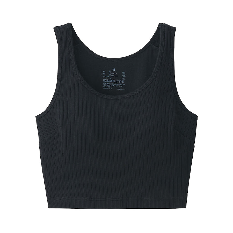 W's Cotton stretch ribbed cropped bra tanktop Black