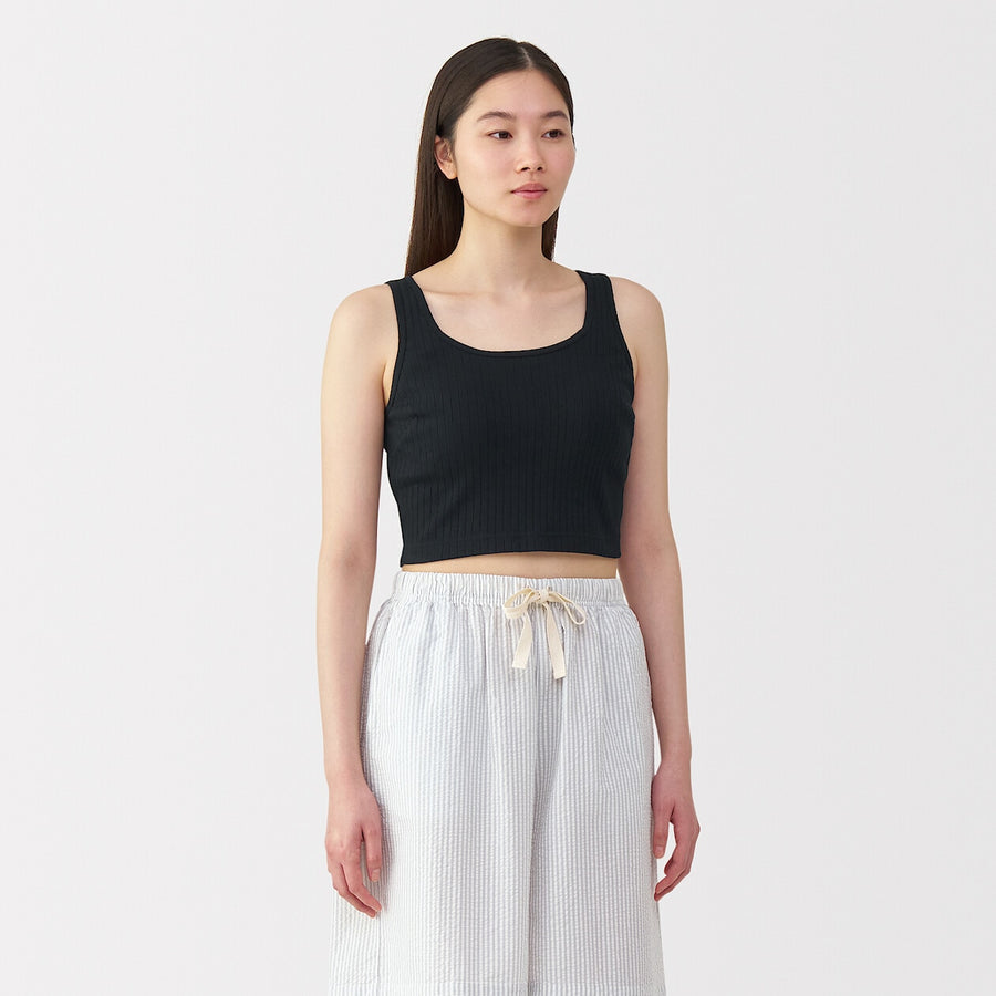 W's Cotton stretch ribbed cropped bra tanktop Black