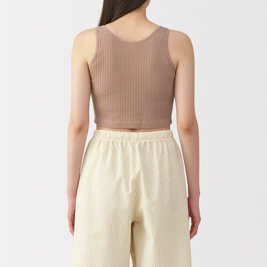 W's Cotton stretch ribbed cropped bra tanktop Black