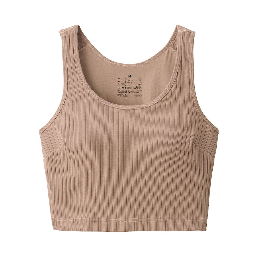 W's Cotton stretch ribbed cropped bra tanktop Black