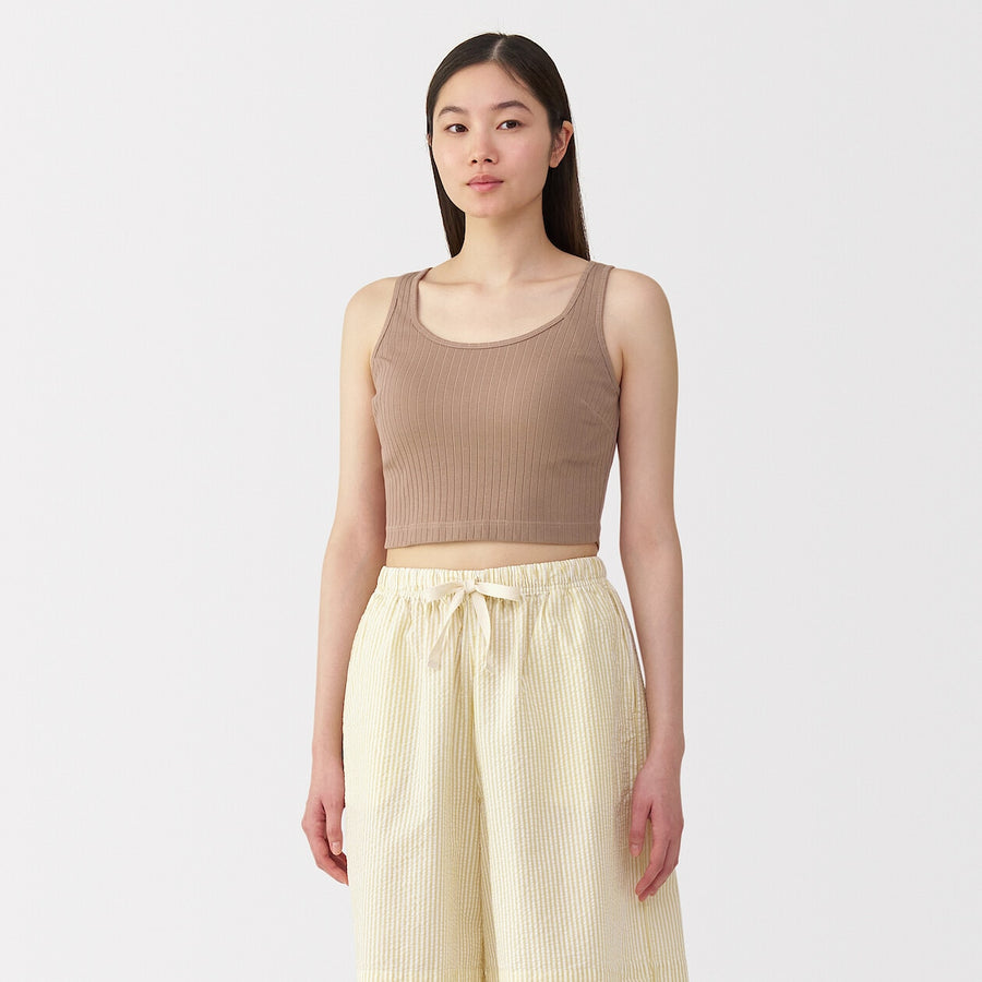 W's Cotton stretch ribbed cropped bra tanktop Black