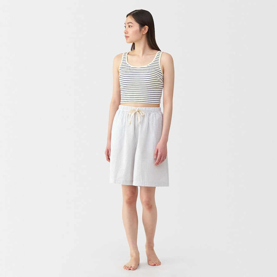 W's Cotton stretch ribbed cropped bra tanktop Black