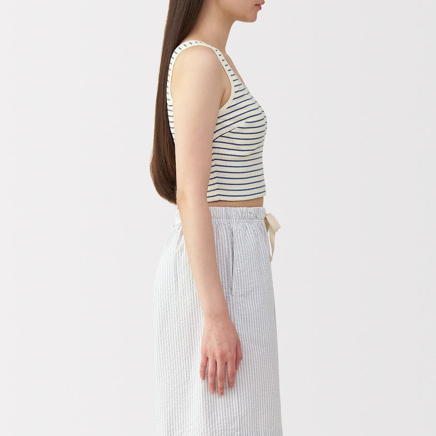 W's Cotton stretch ribbed cropped bra tanktop Black