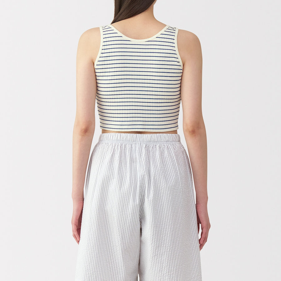 W's Cotton stretch ribbed cropped bra tanktop Black