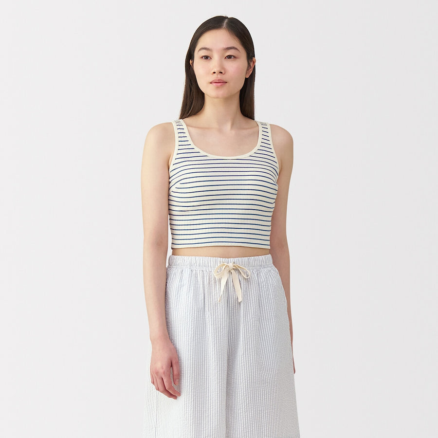 W's Cotton stretch ribbed cropped bra tanktop Black
