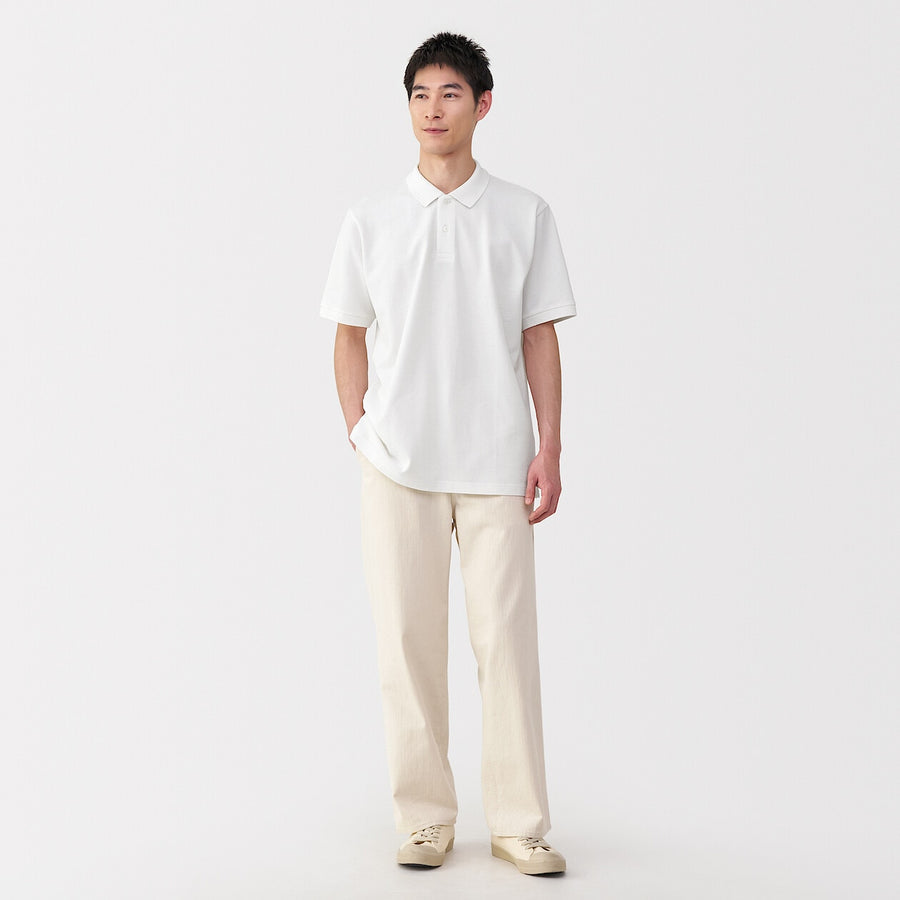 M's Washed pique S/Slv polo shirt WhiteXS