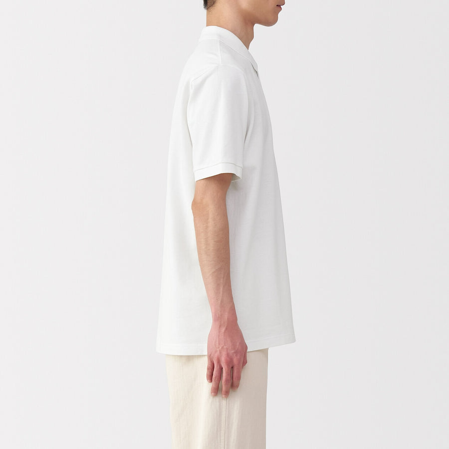 M's Washed pique S/Slv polo shirt WhiteXS