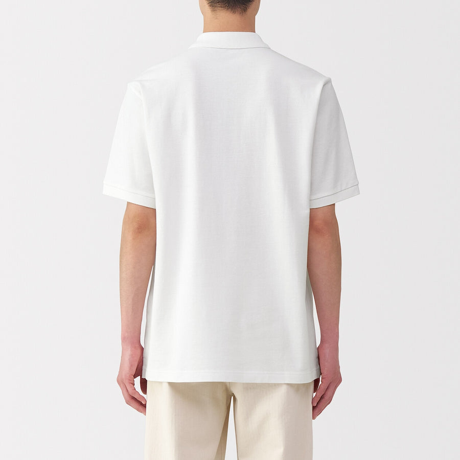 M's Washed pique S/Slv polo shirt WhiteXS