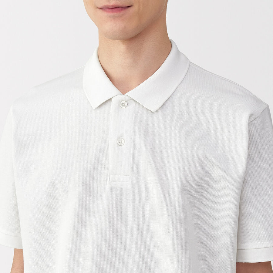 M's Washed pique S/Slv polo shirt WhiteXS