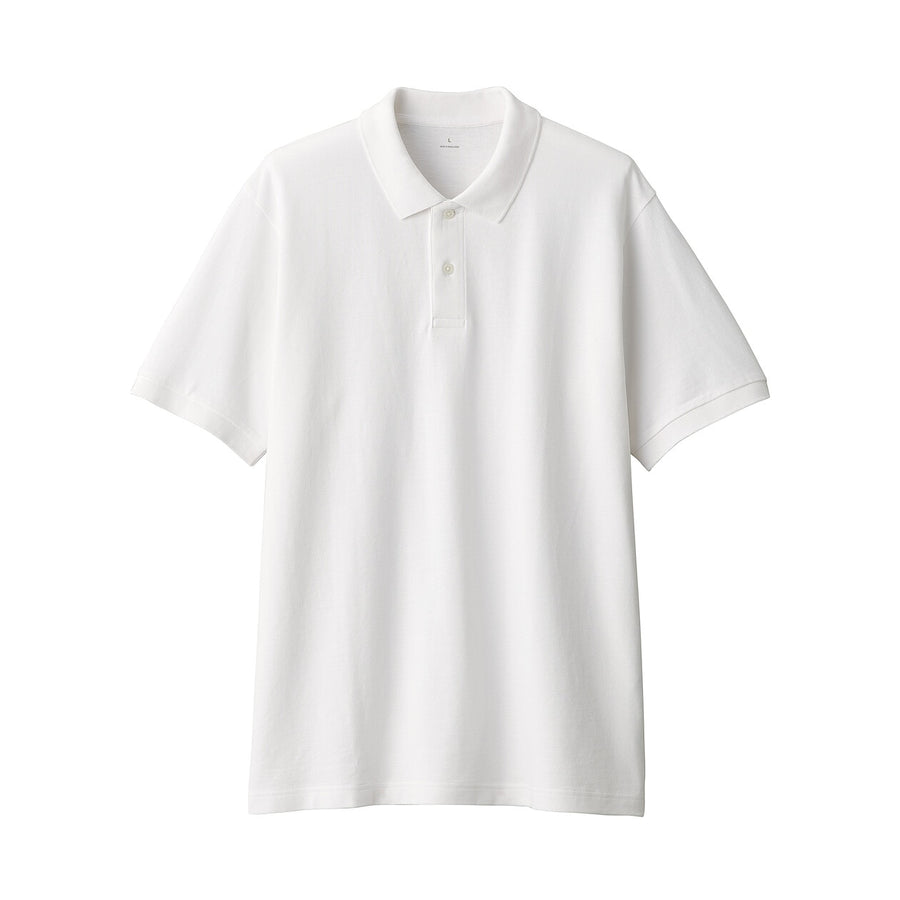 M's Washed pique S/Slv polo shirt WhiteXS