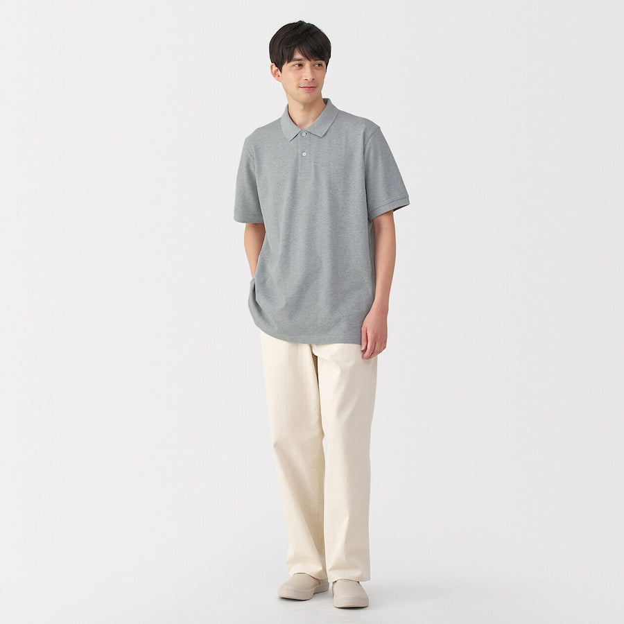 M's Washed pique S/Slv polo shirt WhiteXS