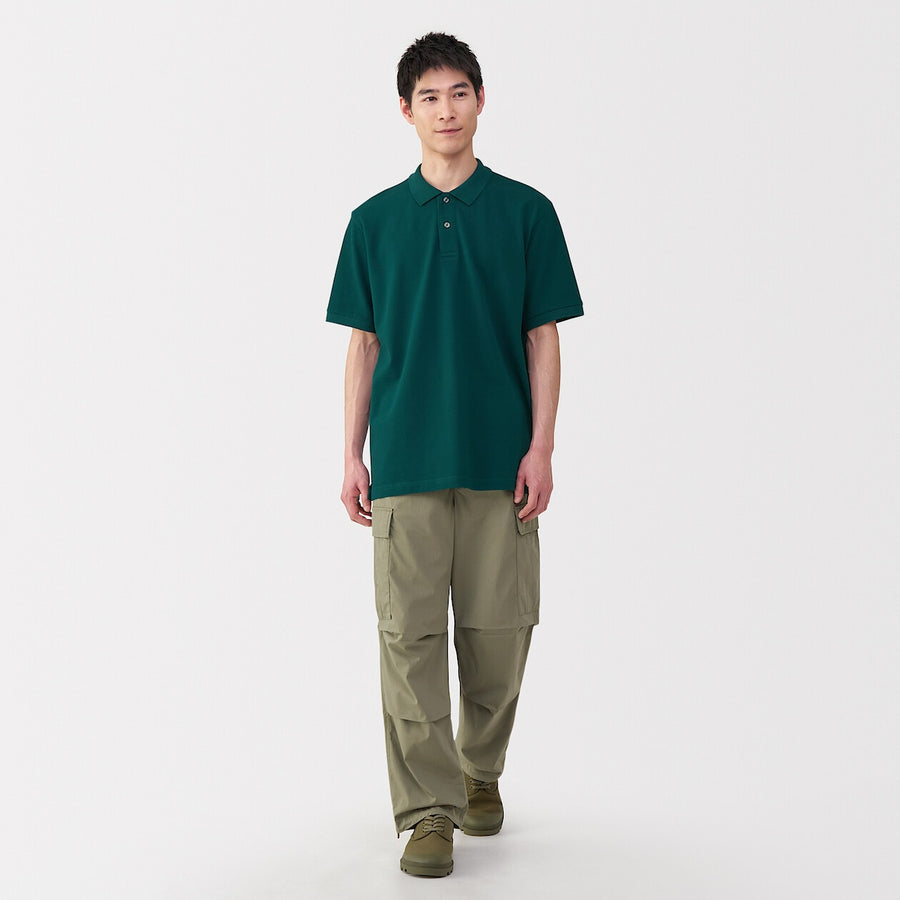 M's Washed pique S/Slv polo shirt WhiteXS