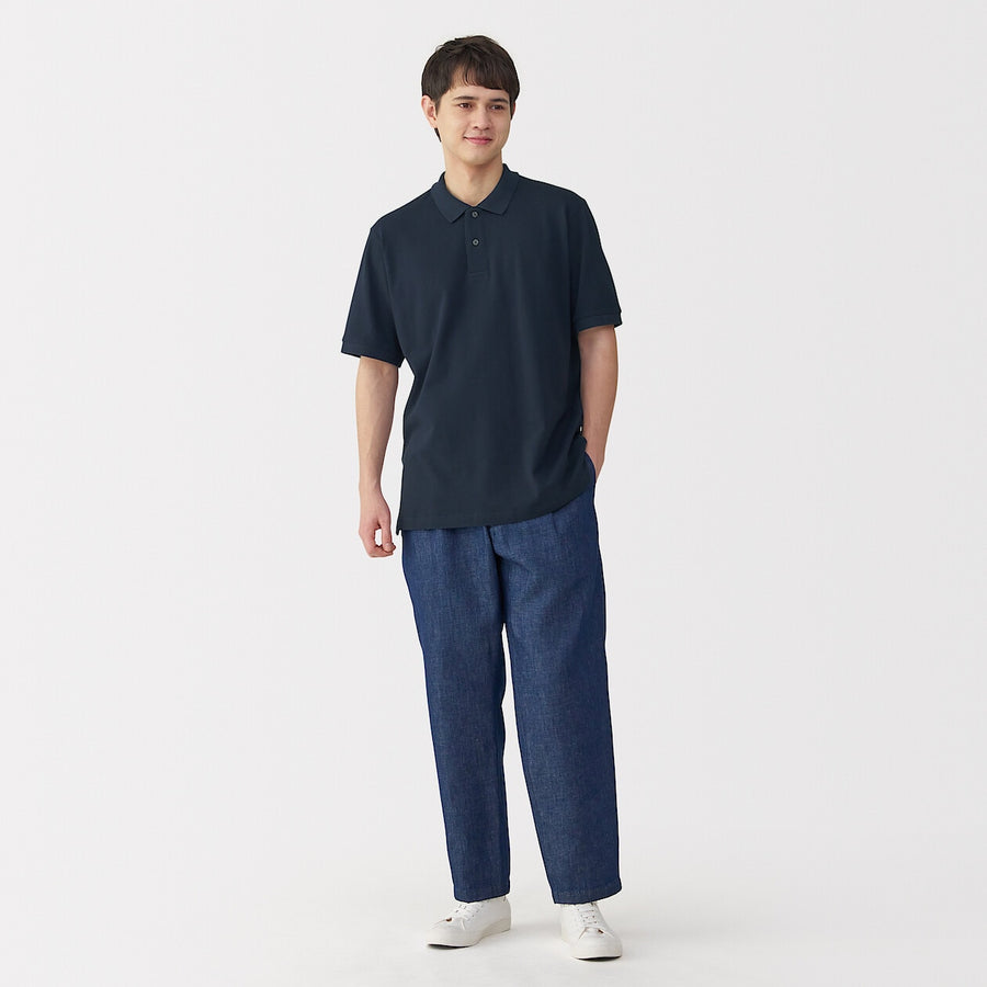 M's Washed pique S/Slv polo shirt WhiteXS