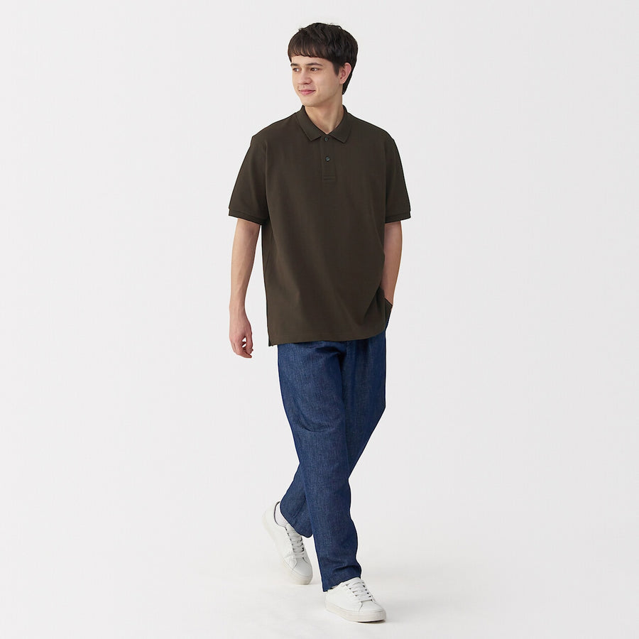 M's Washed pique S/Slv polo shirt WhiteXS