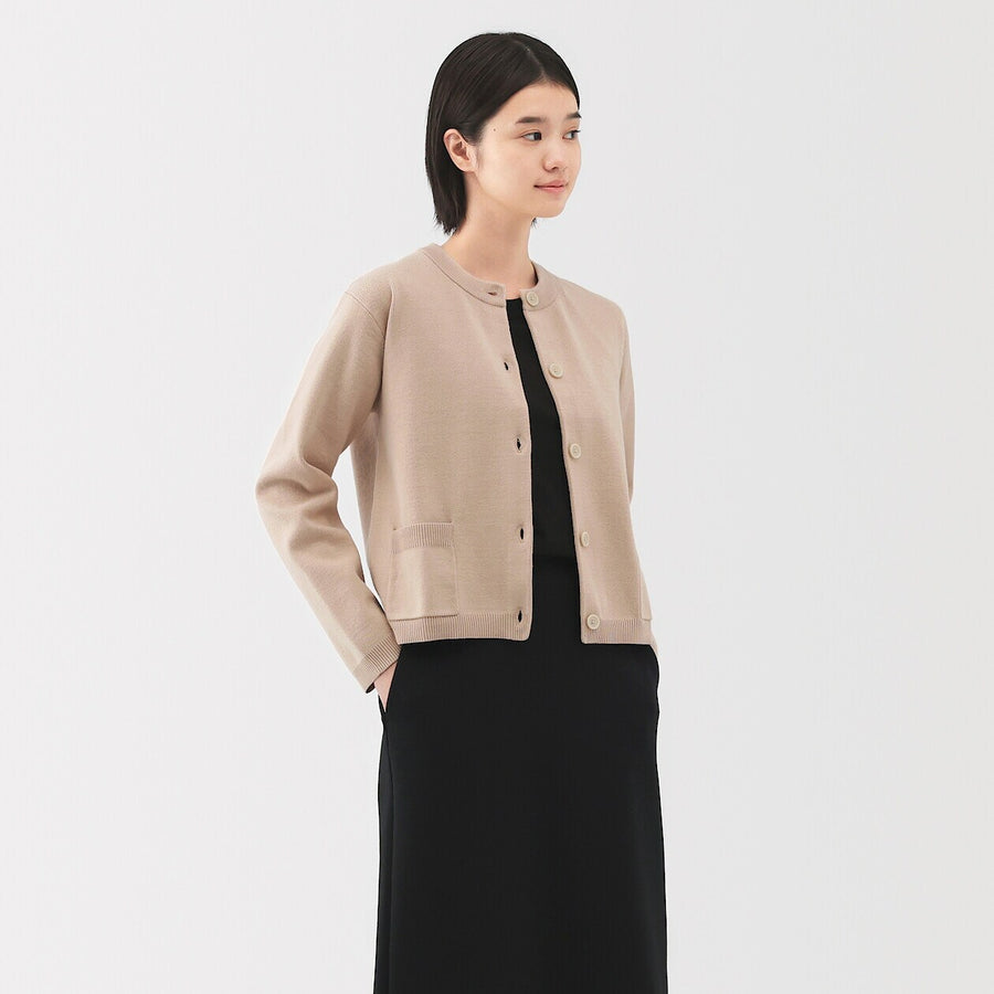 W's Washable crew neck cardigan Off WhiteXS