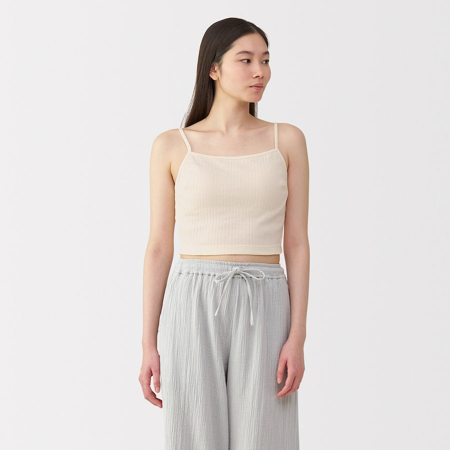 W's Cotton stretch ribbed cropped bra camisole Black
