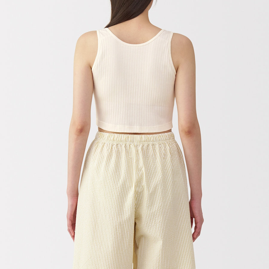 W's Cotton stretch ribbed cropped bra tanktop Black