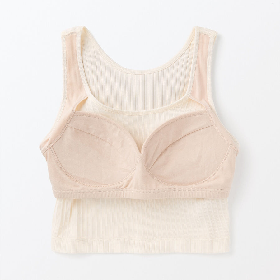 W's Cotton stretch ribbed cropped bra tanktop Black