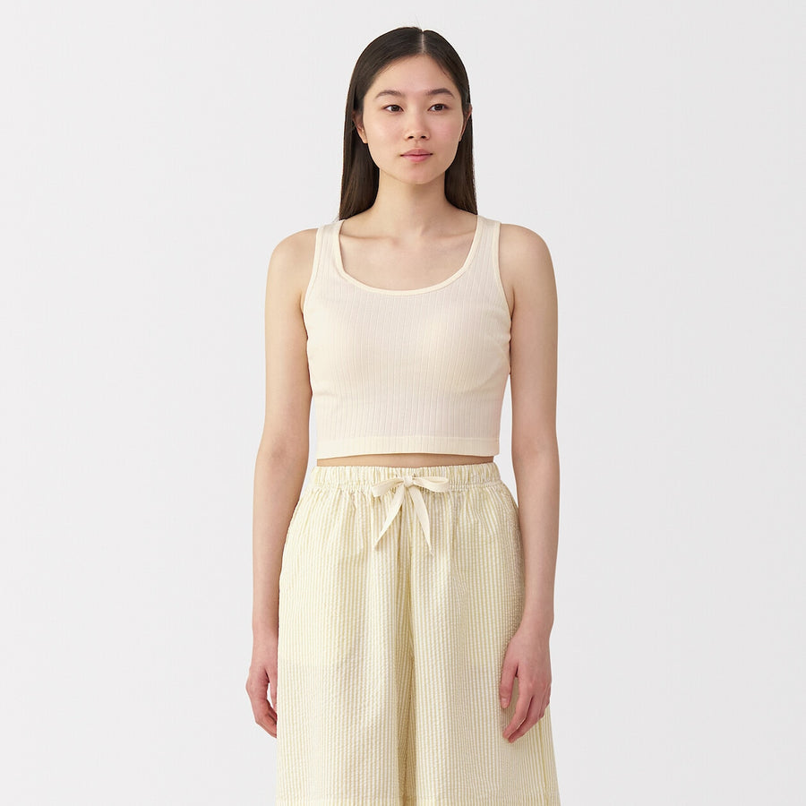 W's Cotton stretch ribbed cropped bra tanktop Black