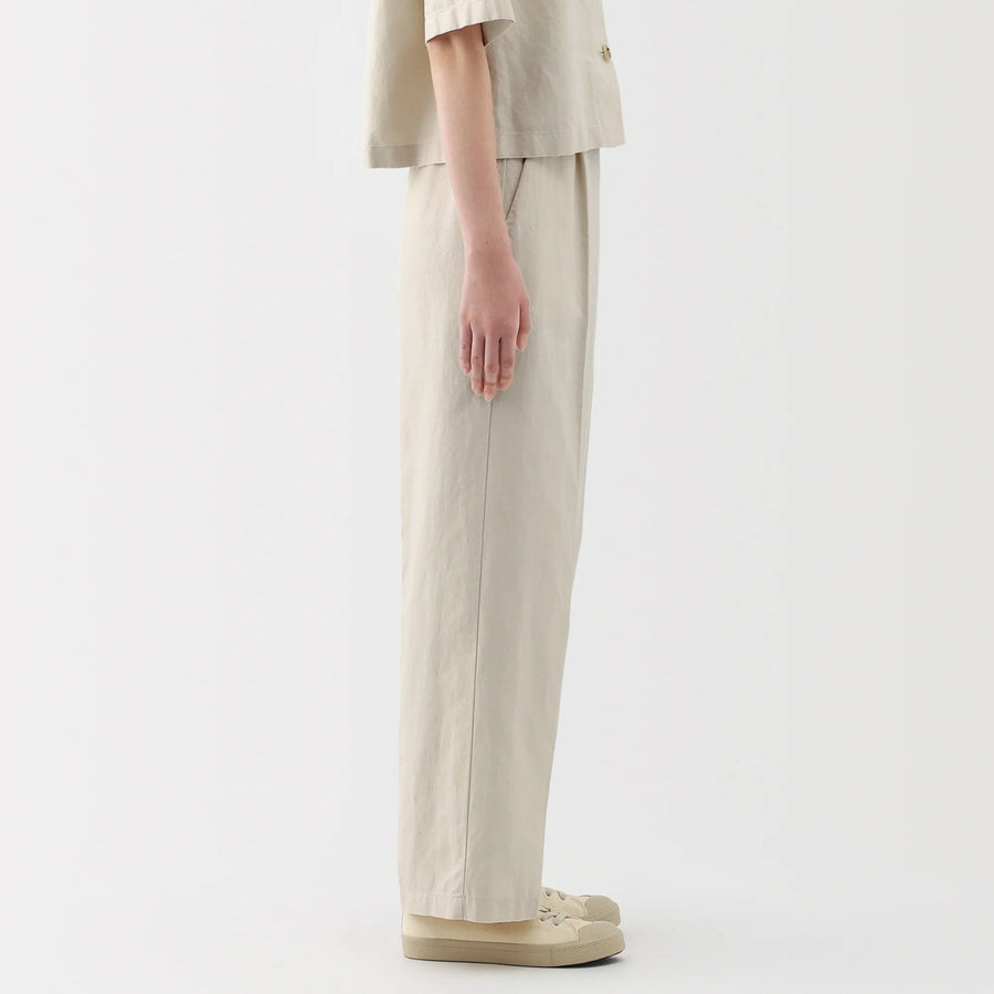 Hemp Blend Twill Darted Wide Pants