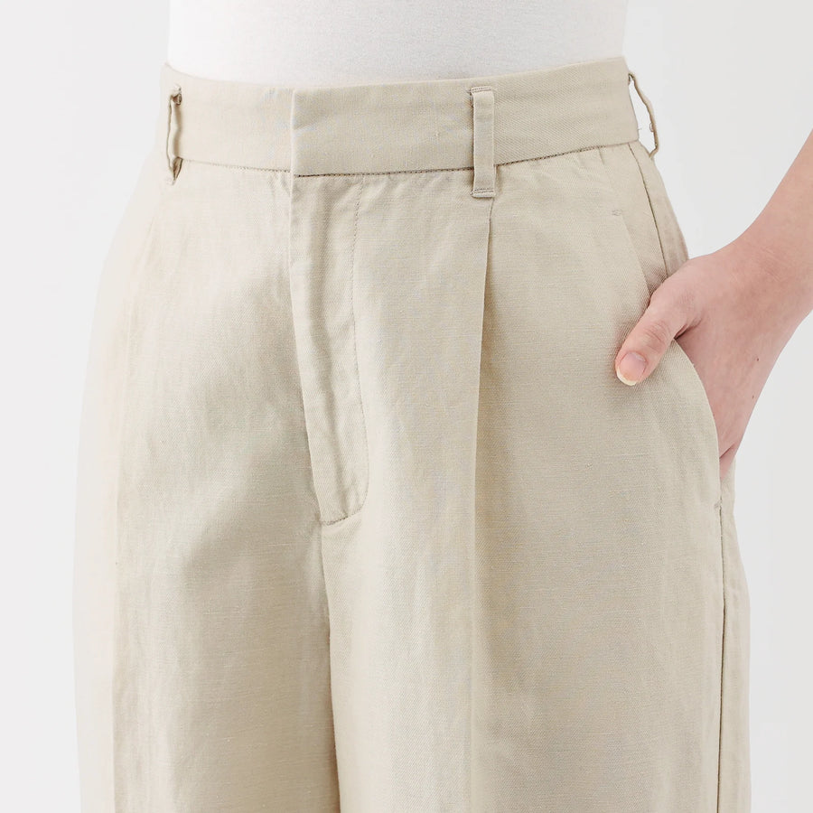 Hemp Blend Twill Darted Wide Pants