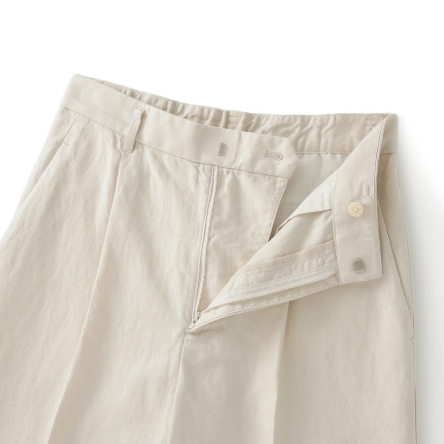 Hemp Blend Twill Darted Wide Pants