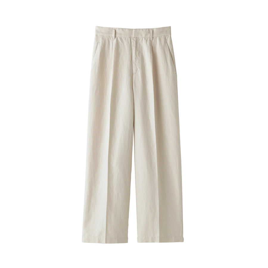 Hemp Blend Twill Darted Wide Pants