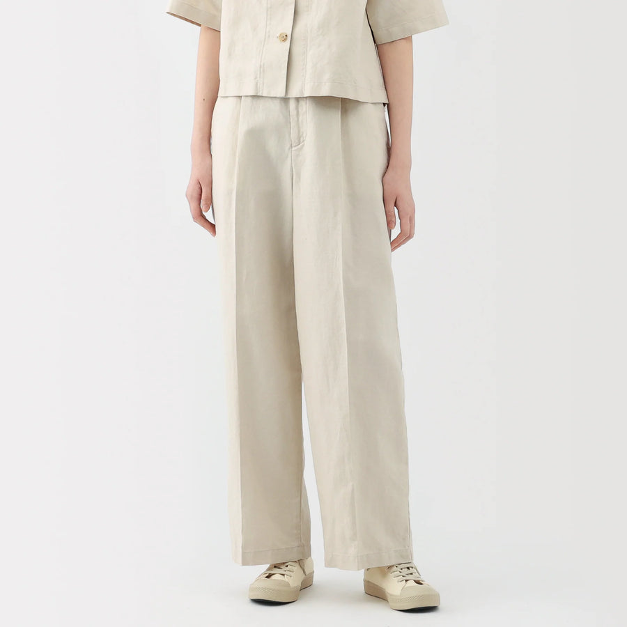 Hemp Blend Twill Darted Wide Pants