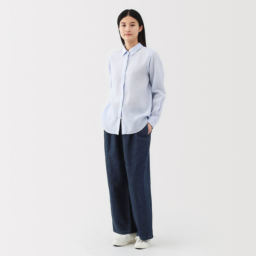 W's Cotton linen denim Easy wide pants Dark NavyXS