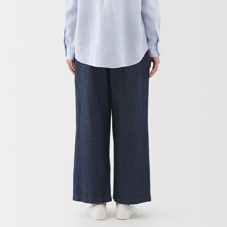 W's Cotton linen denim Easy wide pants Dark NavyXS