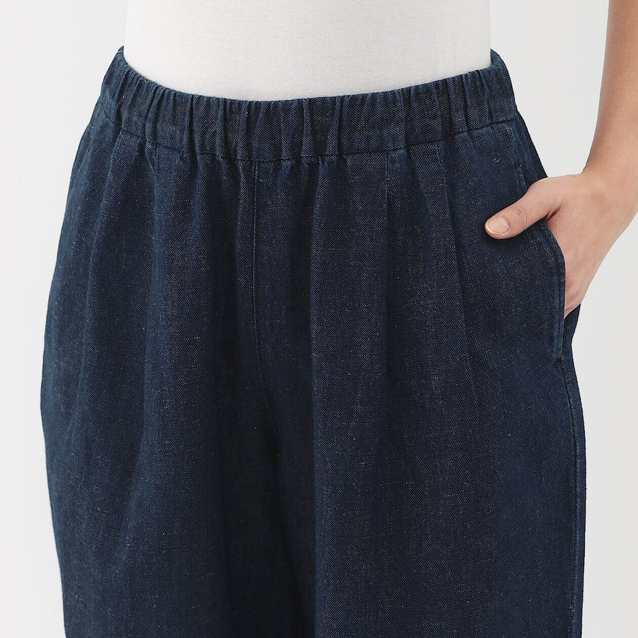 W's Cotton linen denim Easy wide pants Dark NavyXS