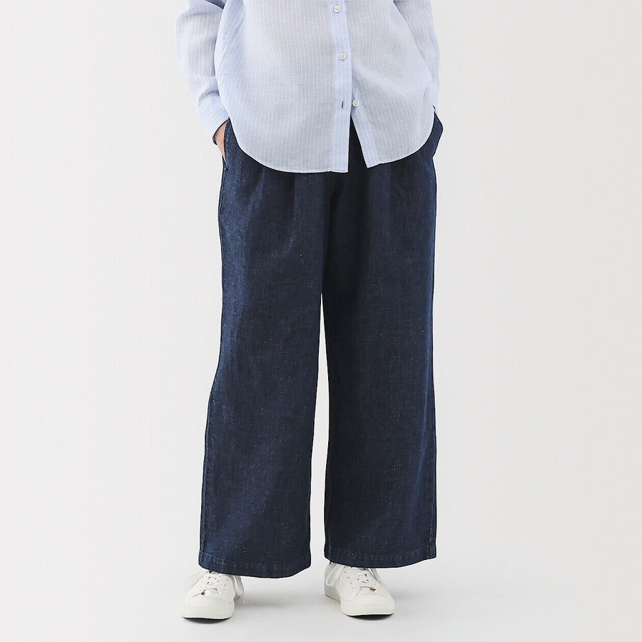 W's Cotton linen denim Easy wide pants Dark NavyXS