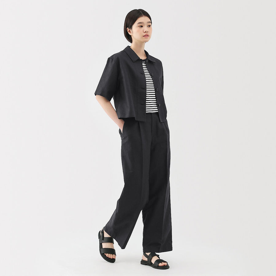 Hemp Blend Twill Darted Wide Pants