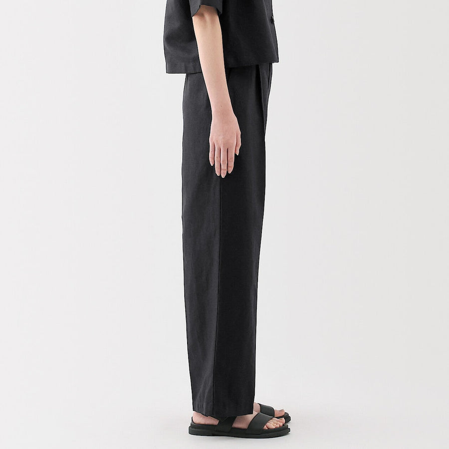 Hemp Blend Twill Darted Wide Pants