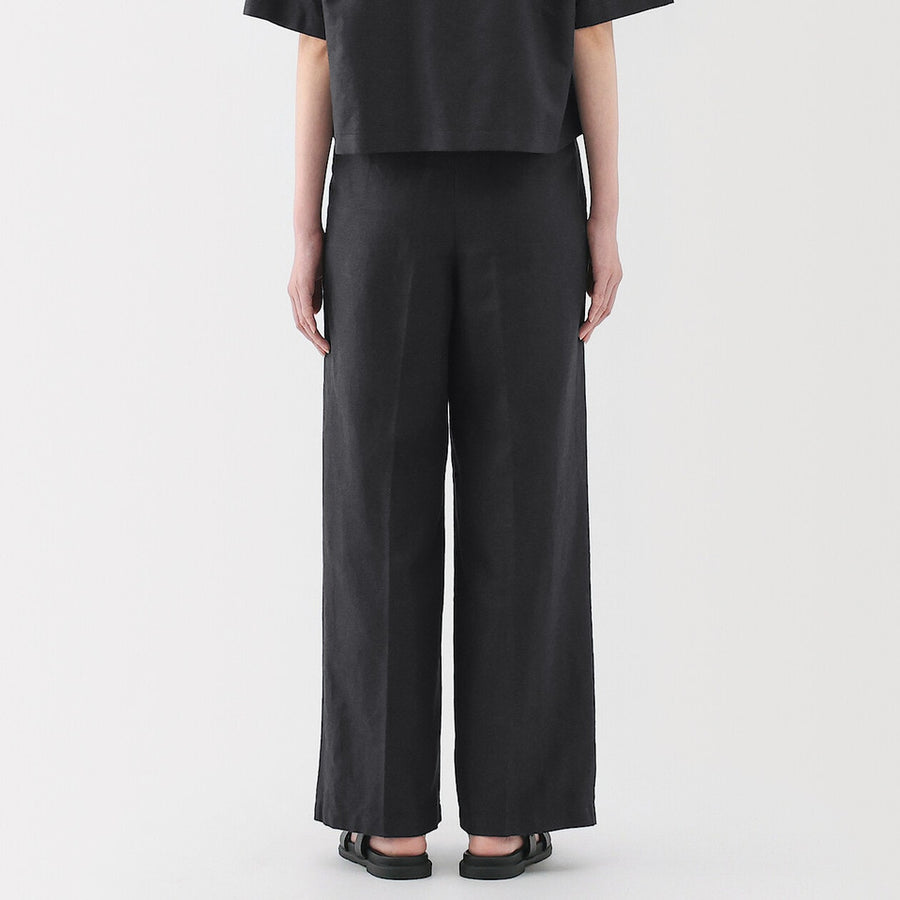 Hemp Blend Twill Darted Wide Pants