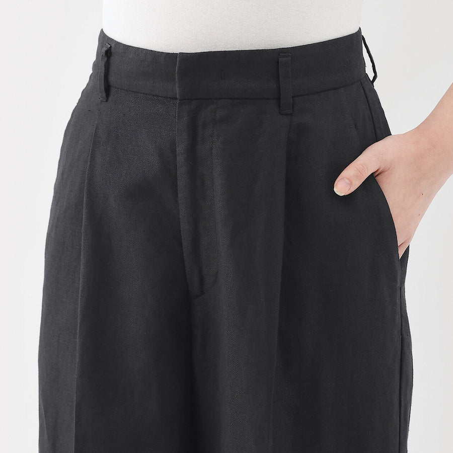 Hemp Blend Twill Darted Wide Pants