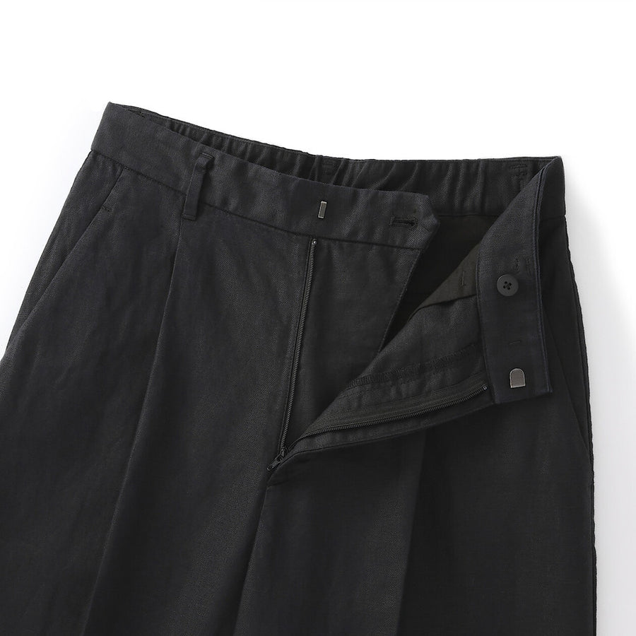 Hemp Blend Twill Darted Wide Pants